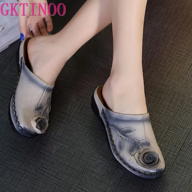 2021 летние шлепанцы Обувь из натуральной кожи Женские ручной работы с цветочным