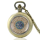 Винтажные бронзовые мусульманские символы, мусульманские руны, кварцевые стеклянные купольные карманные часы, подвески для мужчин и женщин, ювелирные изделия, подарки