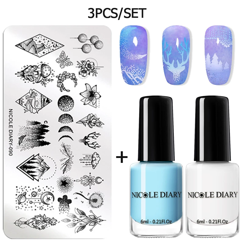 set 2 NICOLE дневник стемпинг ногтей покрытие штамп шаблоны набор мраморный Flowder изображения печатные пластины Комплект ногтей лак трафарет - Цвет: set 2