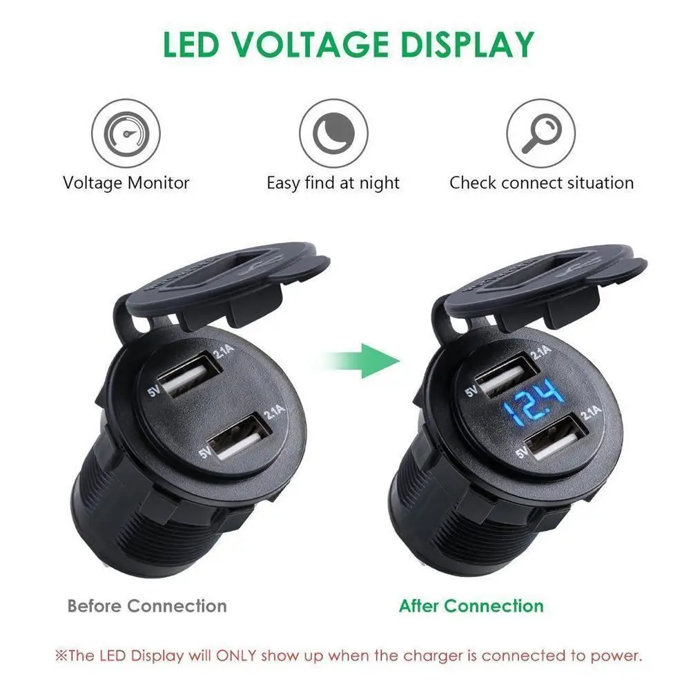 

4.2A Dual USB Car Cigarette Charger Socket Waterproof D5 Digital Power 12V/24V Boat Motorcycle Marine Display Outlet LED Fo U3I4