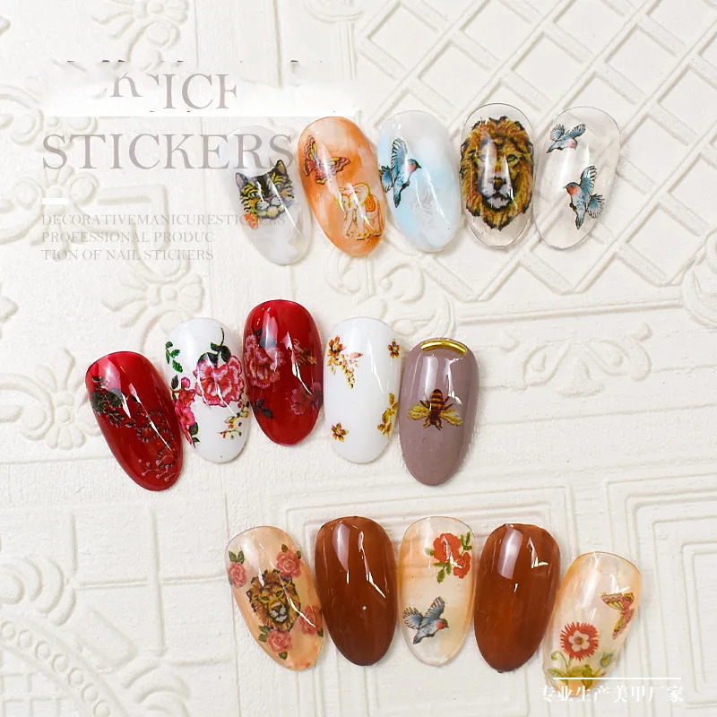 

5Styls Nail Art WATER TRANSFER STICKER 8*10cm (Cute Cat,Tiger,Lion,Leopard Cartoon AnimalsWatermark Manicure STICKERS&DECALS