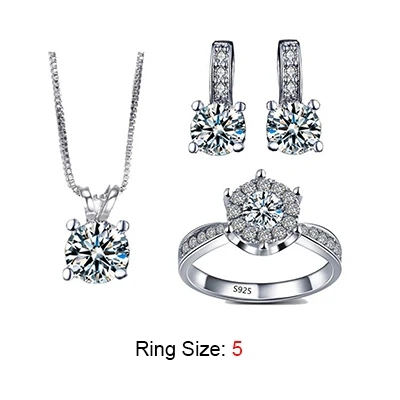 ring size 5 Великолепные свадебные комплекты ювелирных изделий белого золота ААА стразы кольцо ожерелье, серьги-пуссеты bijoux femme sierdem набор ASM011 - Окраска металла: ring size 5