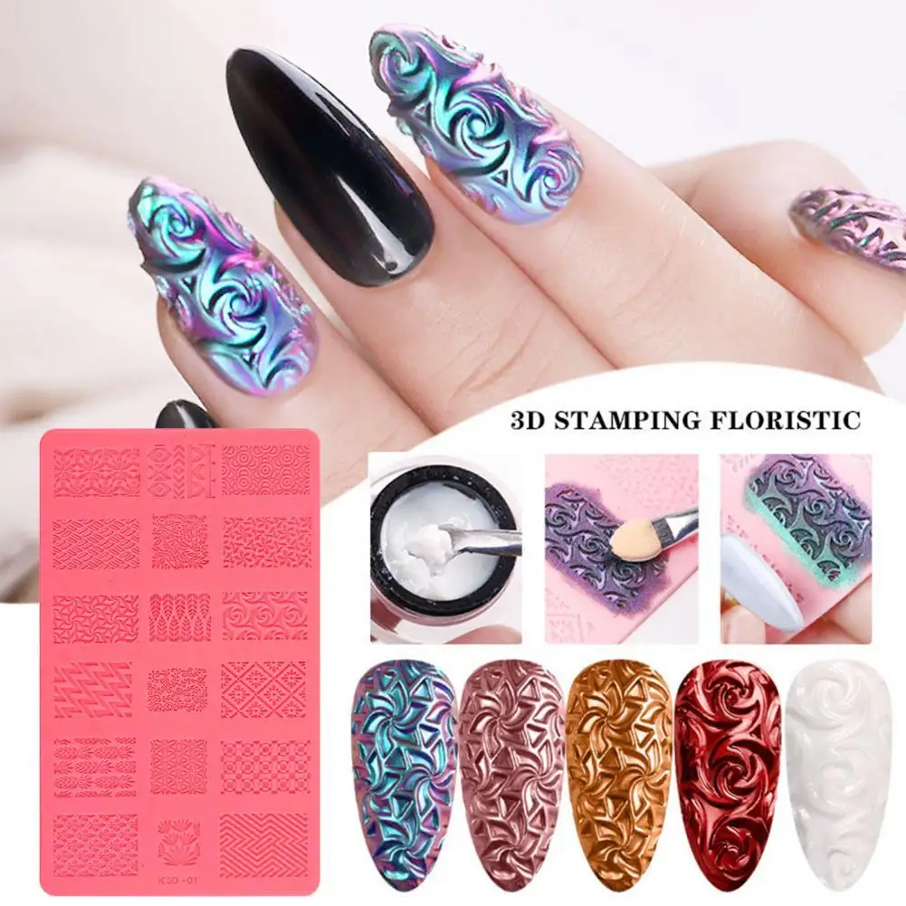 

1PC 3D Soft Silicone Nail Carving Molds Sculpture Stamping Stencils Nail Art Template Manicure Decoration Accessories