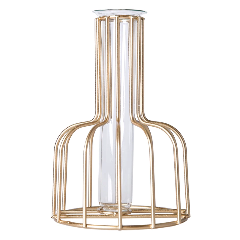 Black Lines Minimalist Abstract Iron Vase Geometric Hydroponic Vase Rack Home Decor Vase Abstract Glass Terrarium Gold Vase