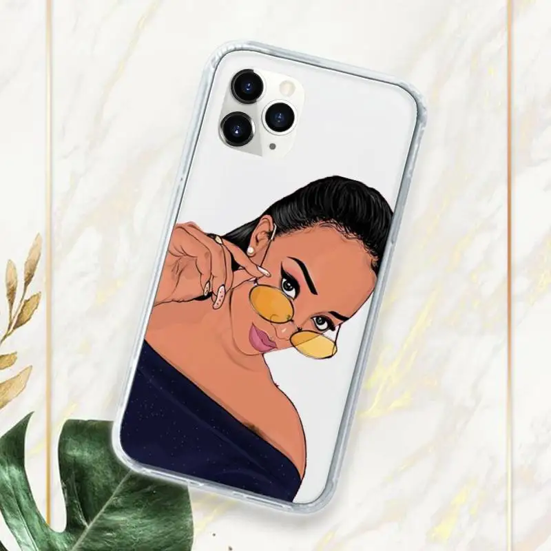 

Melanin Poppin African Black Girl Phone Case Transparent for iPhone 11 12 mini pro XS MAX 7 8 6 6S Plus X 5S SE 2020 XR