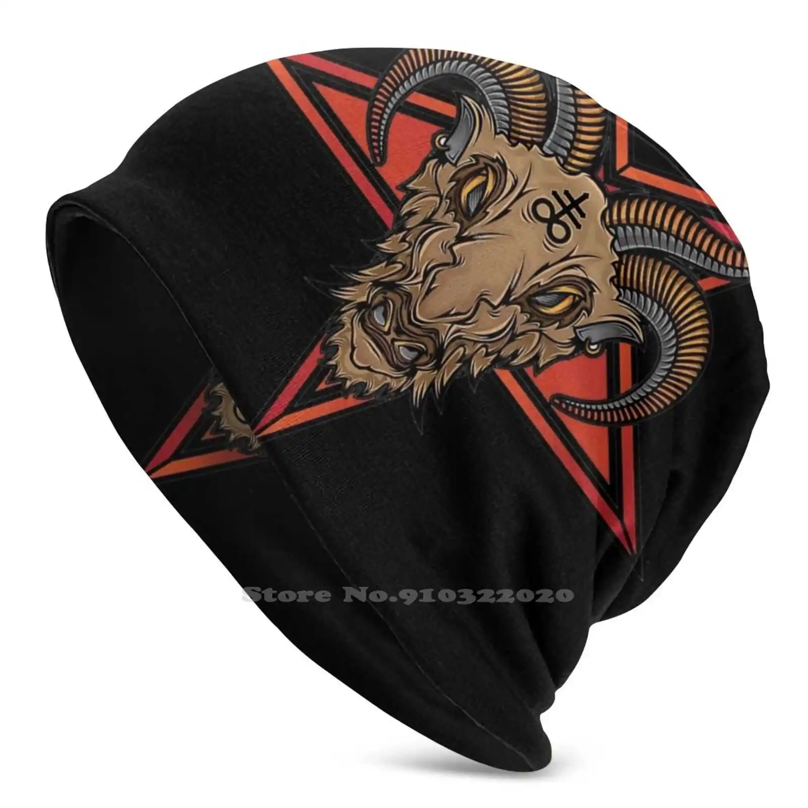 

Baphomet On A Pentagram Knit Beanie Hat Men'S Winter Hats Warm Satan Devil Occult Goat Pentagram 666 Demon Satanic Metal
