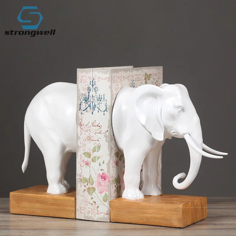 

Strongwell Creative Resin Elephant Statue Home Decor Crafts Room Decoration Office Study Vintage Elephant Bookend Figurine