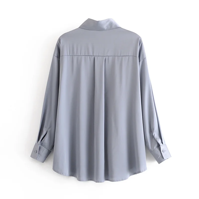

Women's early autumn new style solid color temperament satin lapel single-breasted long-sleeved shirt women