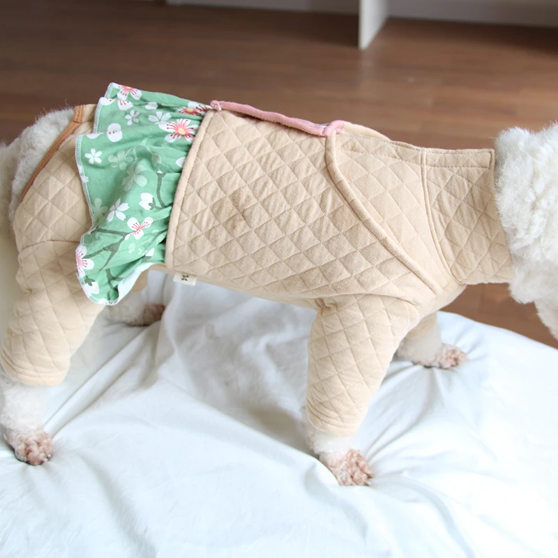 

Pet Dog Jumpsuit Warm 100%Cotton Puppy Clothes Back Vest Design Protect Belly Overalls Adorn Skirt For Small Dogs Poodle Pajamas