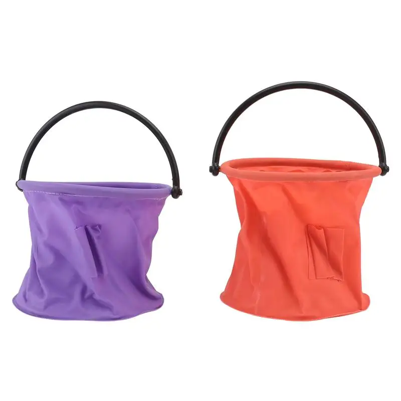 

2Pcs Foldable Paint Pen Wash Bucket Painting Brush Washing Bucket Orange Purple