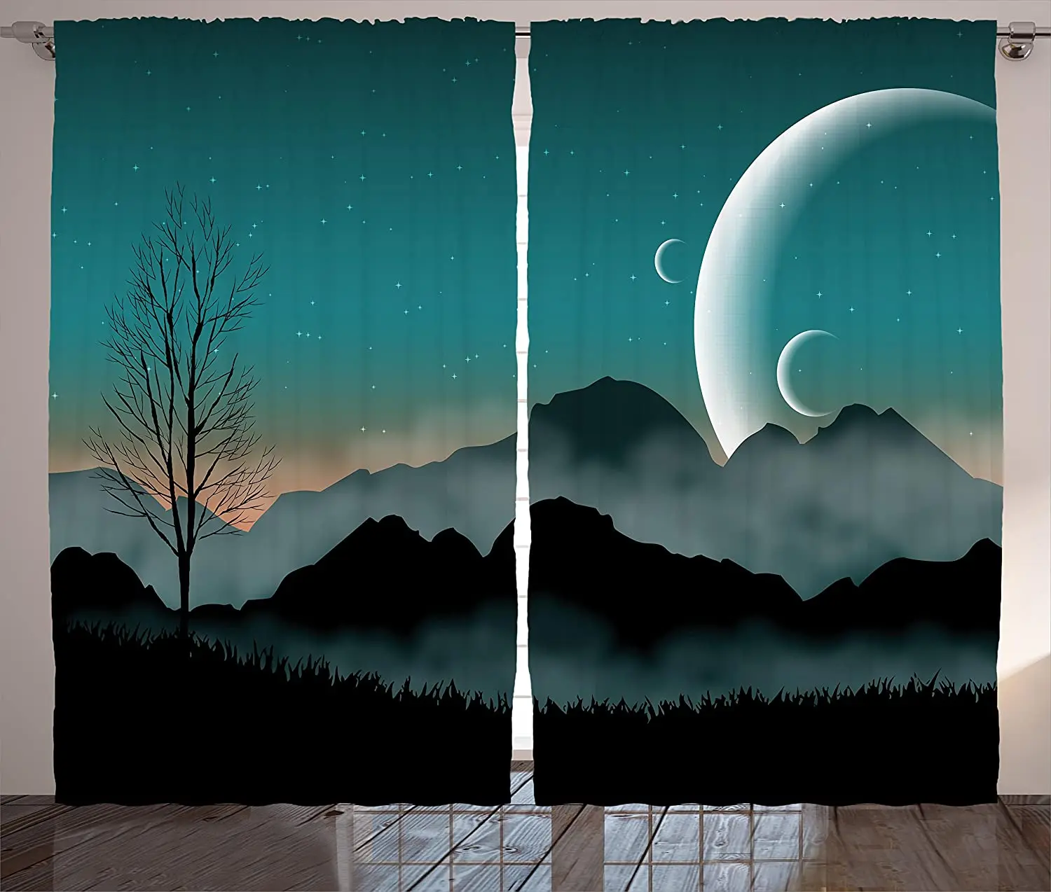 Шторы &quotКосмос&quot с изображением ночного неба на горном лес полумесяц звезда