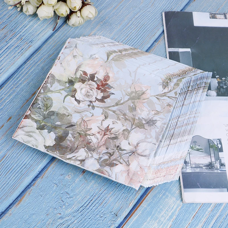 

1Bag/20pcs Fashion Printed Feature Rose Paper Napkins Tableware Tissue Wholesale