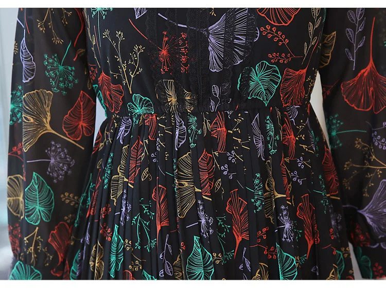 

Spring Chiffon Dress Women Long-sleeved 2020 Women's Autumn Korean Pleated Dress Mid-length O-neck Mujer Vestidos Female E173