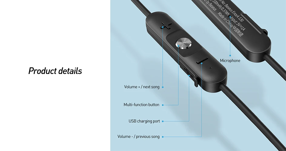 Baseus S30 Bluetooth наушники беспроводные легкие спортивные наушники IPX5 водонепроницаемые 3D стерео бас наушники с HD микрофоном для телефона