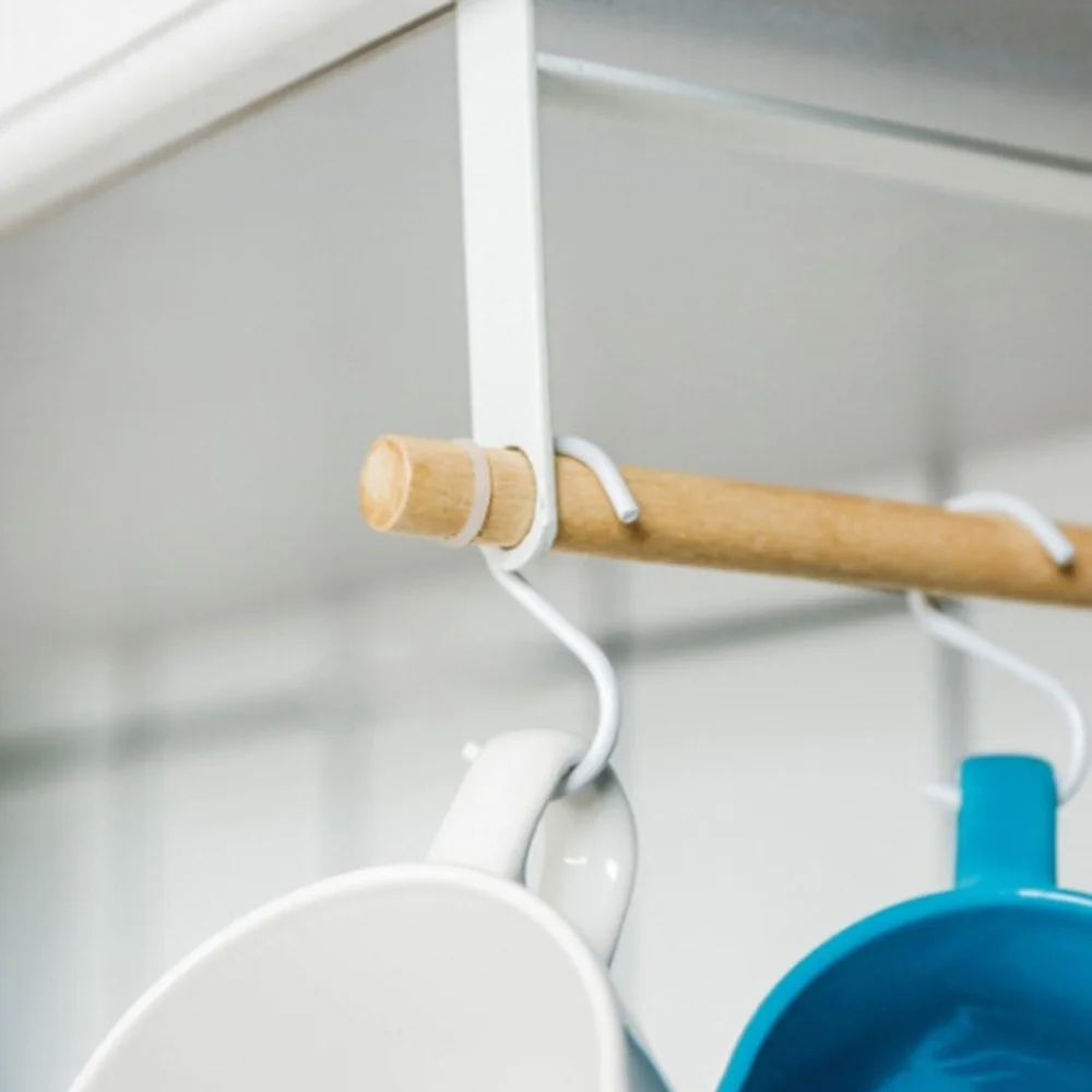 

Wrought Iron Hanging Storage Rack Multifunction Hook Shelf Kitchen Cupboard Hanger with 5 Hooks for Cup Cooker Towel