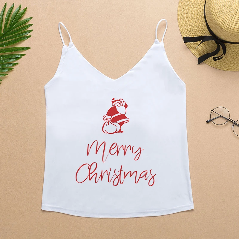 Майка женская на бретельках с V-образным вырезом и принтом | Женская одежда