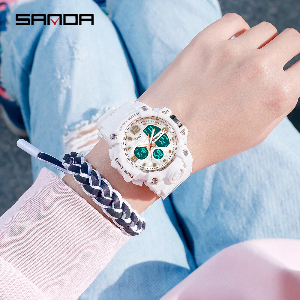 SANDA Fashion Sports Women's Watches Multifunction Waterproof Watch Digital Wristwatch Casual Clock Relogio Feminino