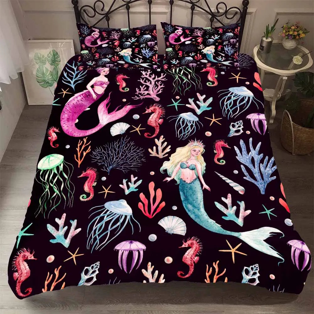 Home Textile Sea World Girls Bedding Sets Fairy Tale Mermaid Quilt Cover Single Double Duvet Child Room Bed Comforter Set | Дом и сад