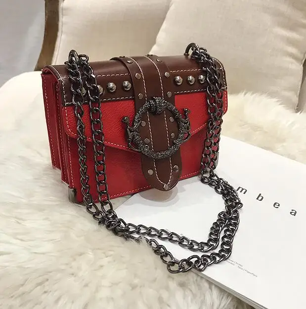 

Quality PU Leather Women's Designer European Fashion Female Square Bag 2019 New Handbag Rivet Lock Chain Shoulder Messenger Bags