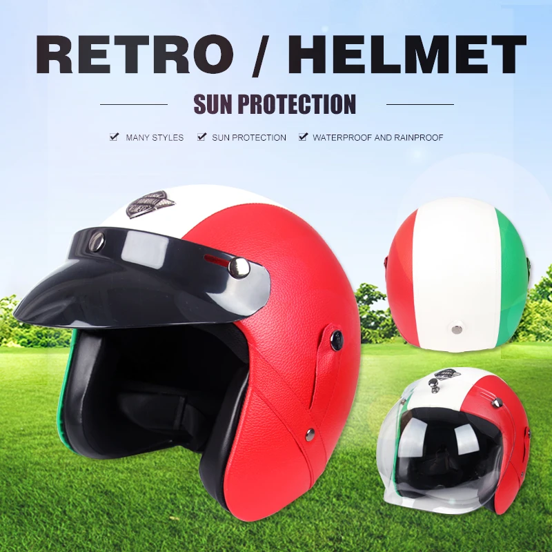 

2021 взрослых новая кожаная Ретро шлемы 3/4 Мотоцикл Чоппер Винтаж шлем с открытым лицом Винтаж мотоцикл из дышащего материала в стиле унисекс