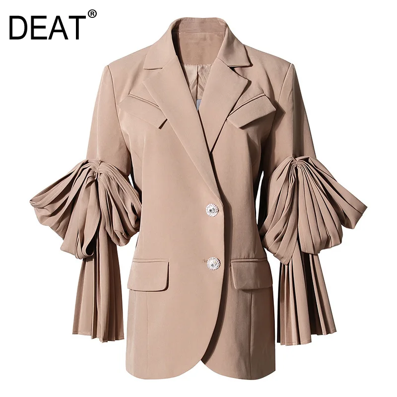 

[DEAT] Notched Collar Long Sleeve Solid Suit Coat Women New Korean Loose Waist Versatile Top Female 2021 Autumn Winter GX877