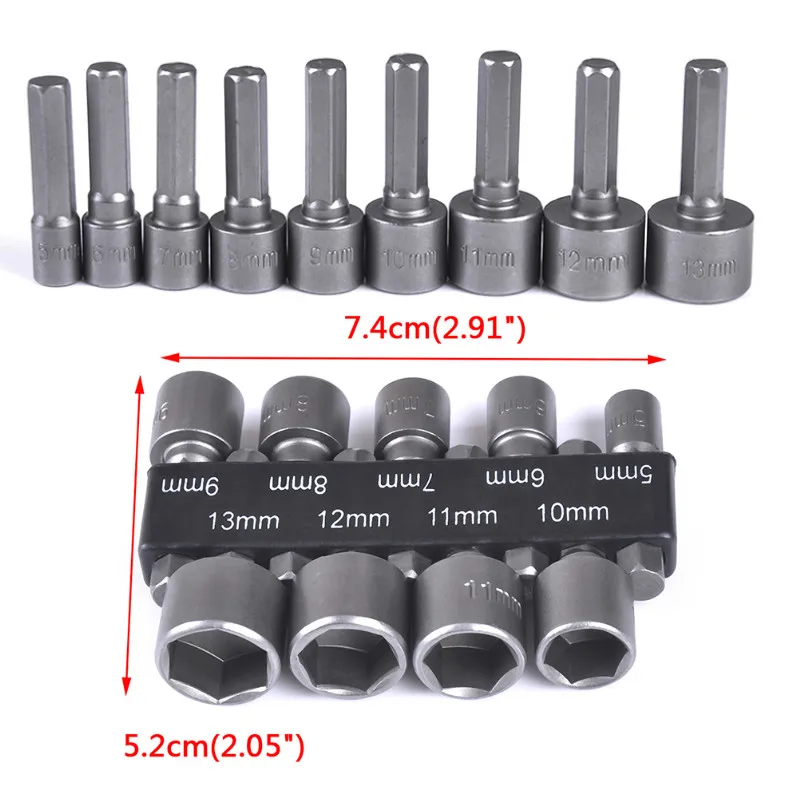 9Pcs/ Set Power Nutdriver Nut Driver Bit Adapter Strong Magnetic Hex Shank Socket Bits | Инструменты