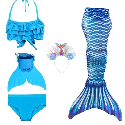 Blue 38 set 2 Детский купальник с хвостом Русалочки, бикини для девочек, хвост русалки с плавником, монофонический купальник, детское платье русалки, одежда для купания - Цвет: Blue 38 set 2