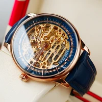 reef tigerrt designer skeleton watch automatic blue calfskin leather rose gold watches for men rga1975