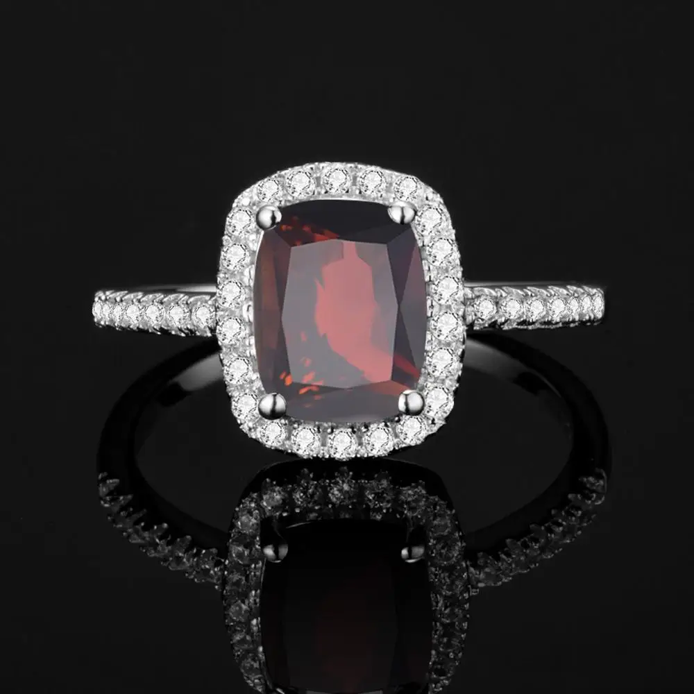 

Szjinao Garnet Silver Ring 925 Engagement Rings For Women With Diamond Gemstones Vintage 14K White Gold Jewelry Pierscionek New