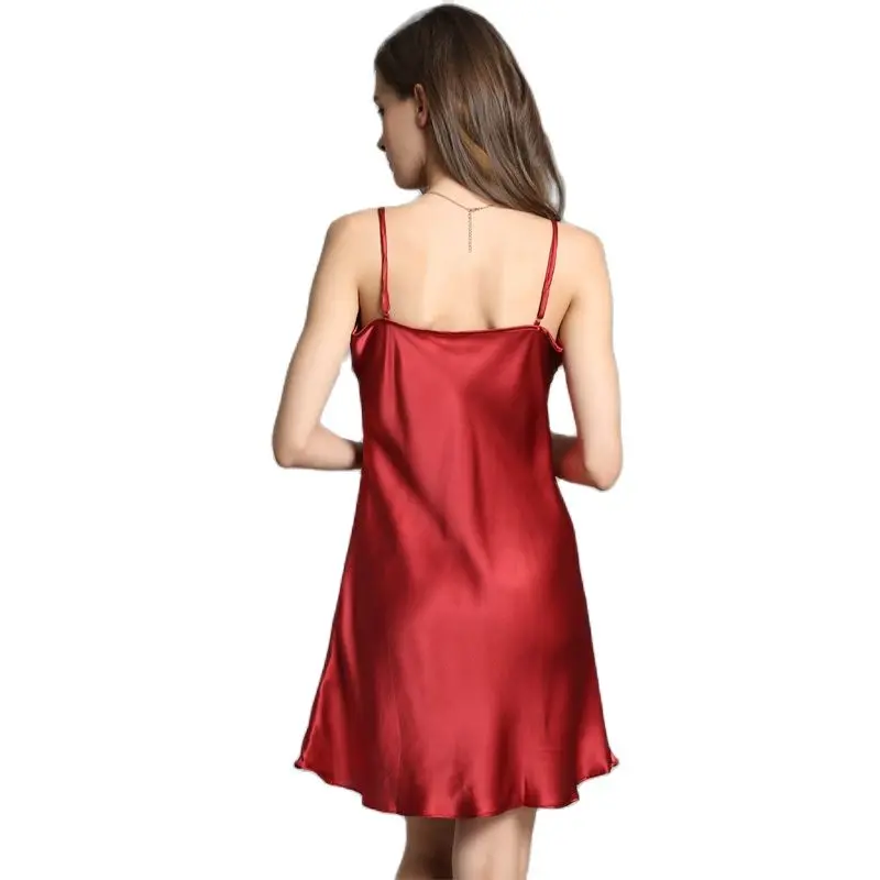 Женская летняя Ночная сорочка из натурального шелка с V образным вырезом и