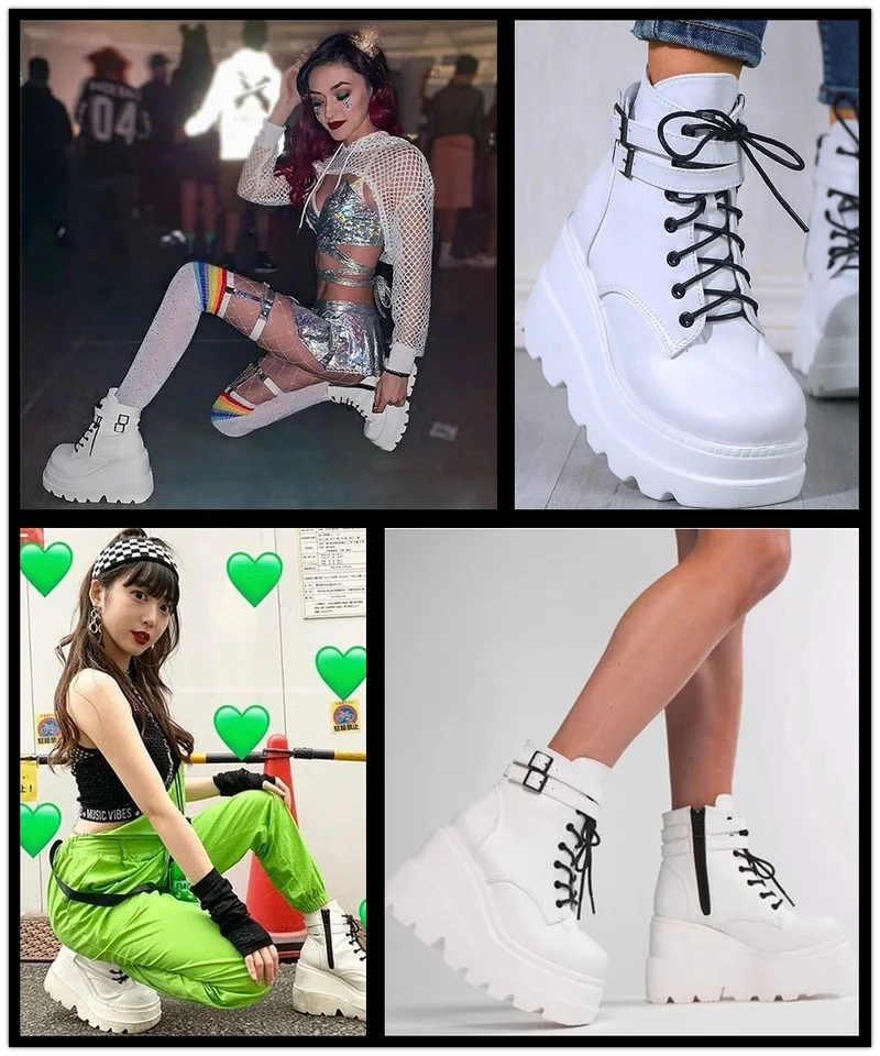 Brand Design 2021 Big Sizes 43 Platform High Heels Cosplay Fashionable Autumn Winter Wedges Shoes Ankle Boots Women Booties  PU