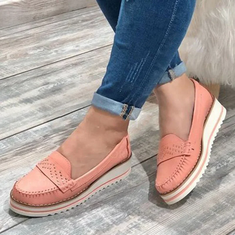 Plus Size 35-43 Women Casual Shoes Black Loafers Sewing Oxford Wedges Pumps Med Heels Platform Female Yellow 8309G | Обувь