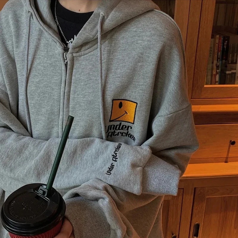 2020 Осенняя Повседневная Женская толстовка со смайликом с вышивкой на молнии