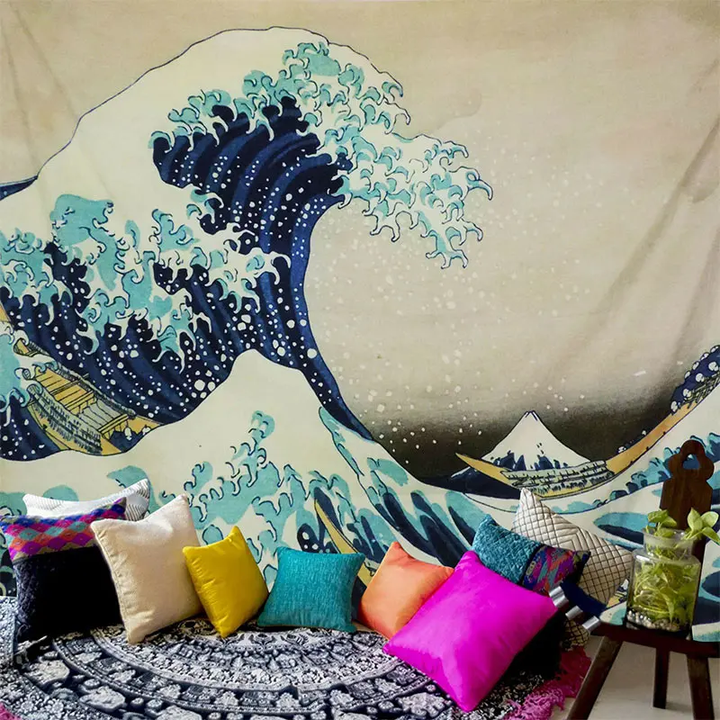Sea Wave Wall Art Tapestry The Great Wave Of Kanagawa Japan Style Thirty-six Views of Mount Fuji Wall Carpet Modern Bed Yoga Mat printio кепка big wave in kanagawa