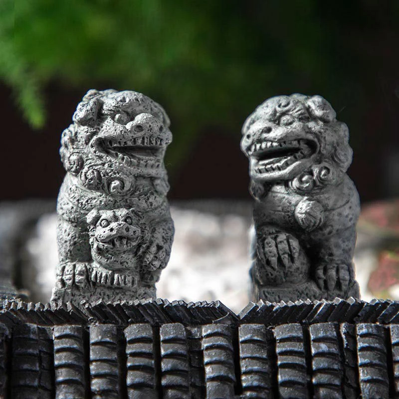 Мини статуя каменных львов Статуэтка из смолы в китайском стиле статуэтка ручной