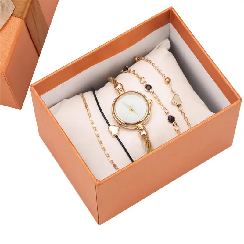 Комплект женских кварцевых часов выразительный браслет с романтическим золотым