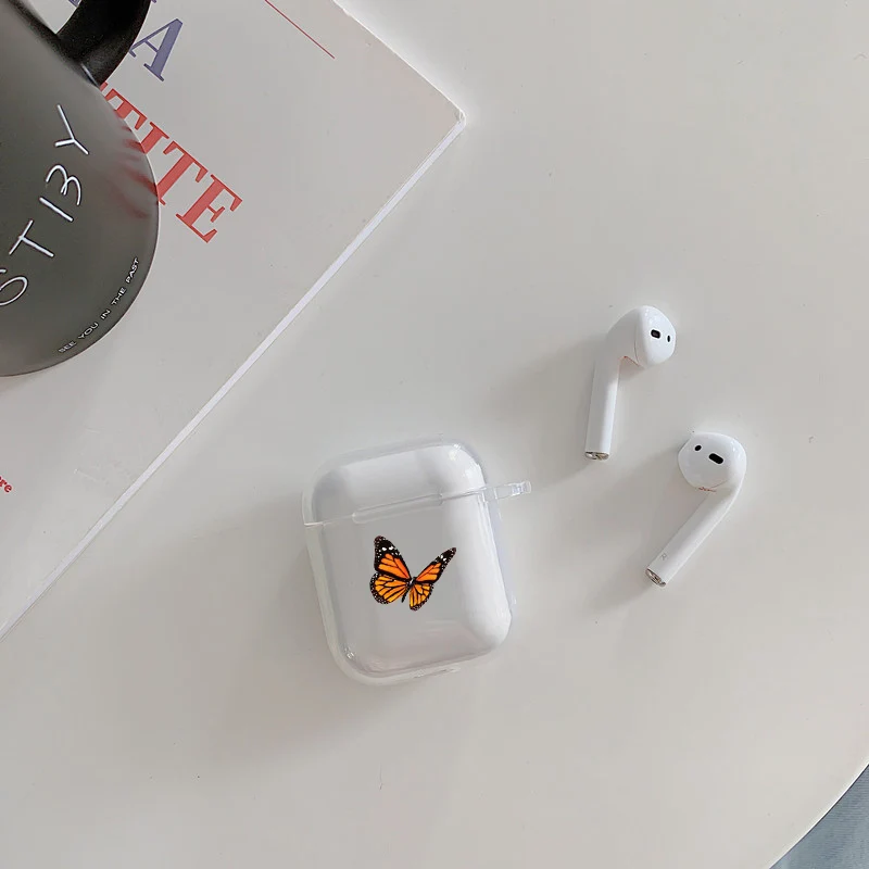 Чехол-накладка для Airpods pro мягкий прозрачный с изображением голубой бабочки |