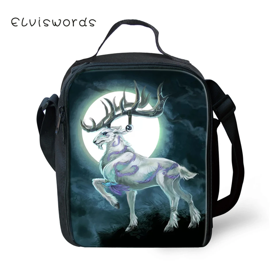 ELVISWORDS детские школьные Изолированные сумки для ланча Фэнтези Мун олень узор Дети