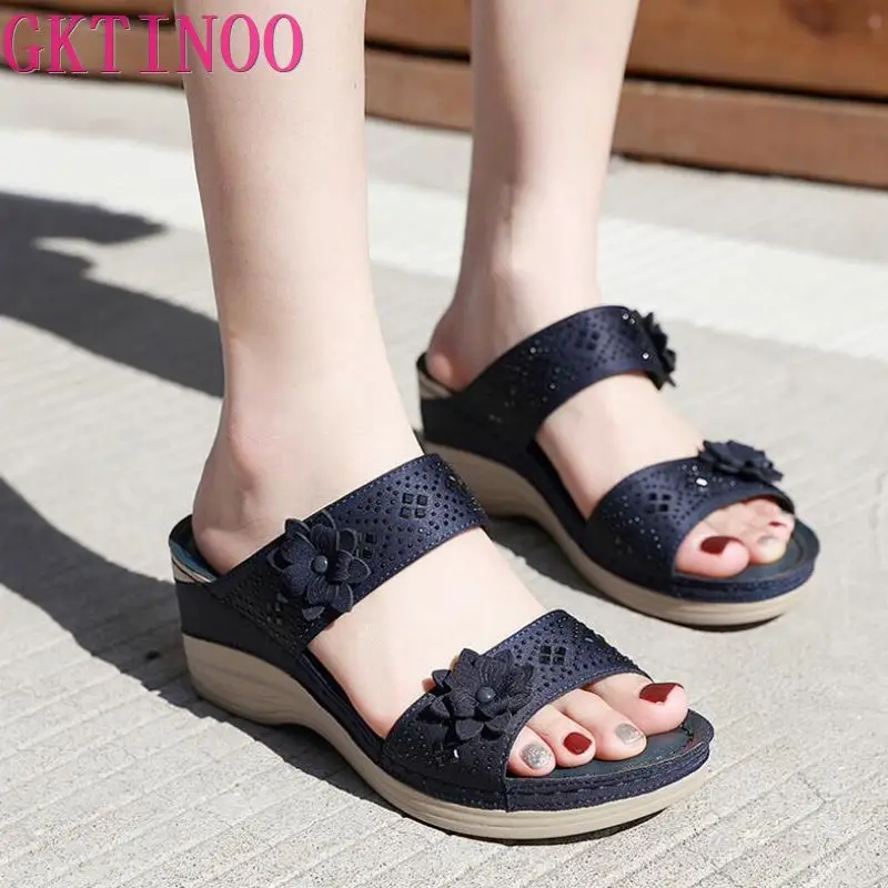 

GKTINOO Women Slipper's 2022 Ladies Summer Slippers Shoes Women Wedges Heels Fashion Summer Shoes slippers Open Toe Wedges Shoe