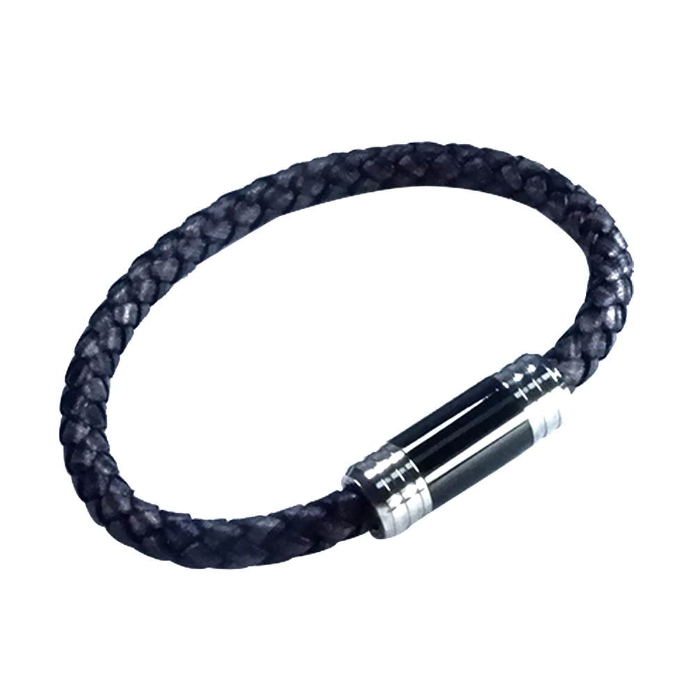 VEROMCA Ретро мужской кожаный браслет из нержавеющей стали с черной магнитной