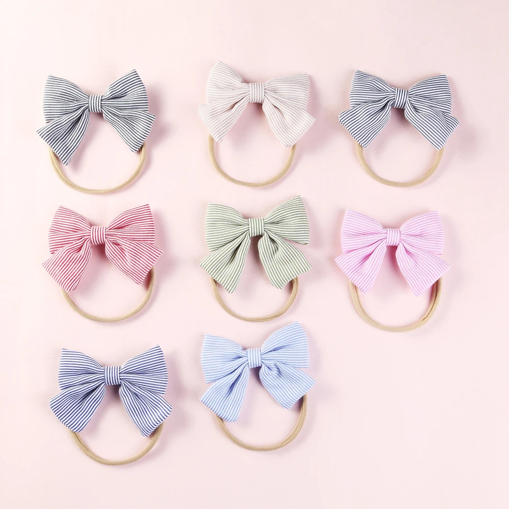 5 шт./лот хлопковые повязки ручной работы с бантиком полосатые эластичные