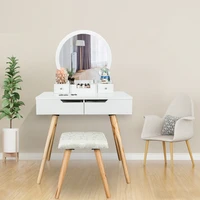 dresser dressing table solid wood with single round mirror 4 drawers stool white 80x40x74cmus stock