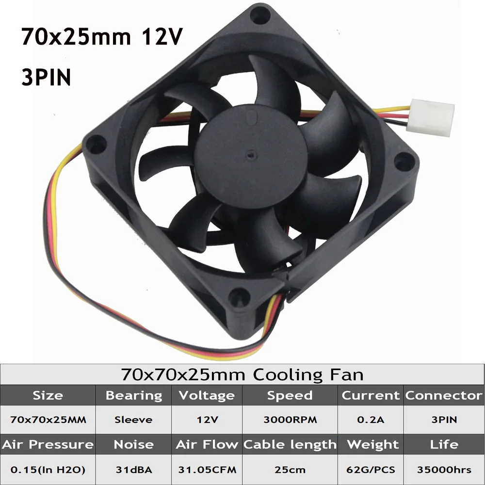 Gdstime 7 см 70 мм 70x70x25 мм 7025s 3Pin 12 В DC Бесщеточный Охлаждающий вентилятор с FG особенности для компьютера Чехол-радиатор