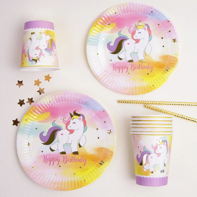 10 шт./компл. одноразовая посуда в виде единорога бумажная чашка украшение для