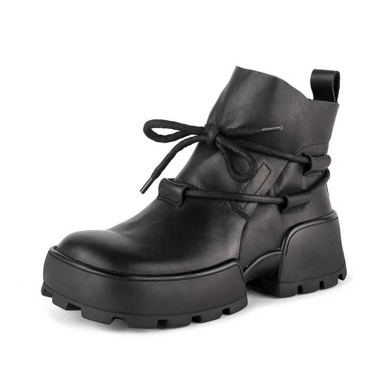 

YourSeason Ladies Genuine Leather Lace Up Boots New 2020 Handmade Retro Casual Concise Women Sewing Ankle Platform Boots