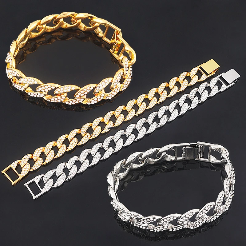 Модный сверкающий мужской браслет в стиле хип хоп панк со сверкающими стразами