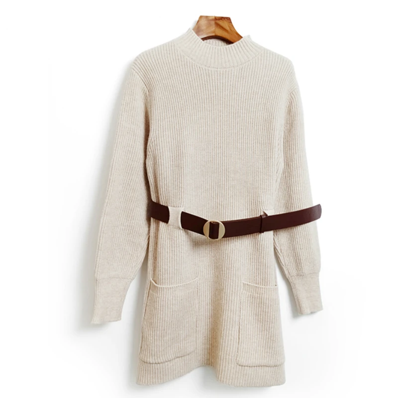 Женское платье-свитер трикотажное платье в рубчик с расклешенными рукавами