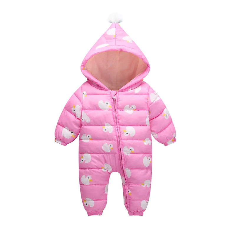 Snowsuit Warm Thicken Rompers Baby Girl Boy Jumpsuit Plus Velvet Snow Wear Cartoon Print Hoodies Clothing For Kids |