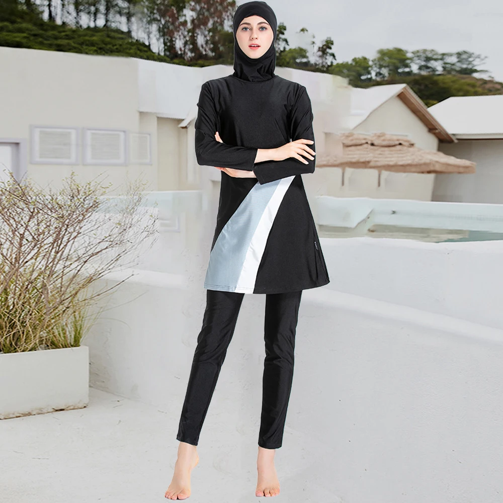 

Muslim Swimwear Conservative Women Black Islamic Borkini Hijab Big Size Long Sleeve Swimsuit Cover Up Burkini Free Shipping 6XL