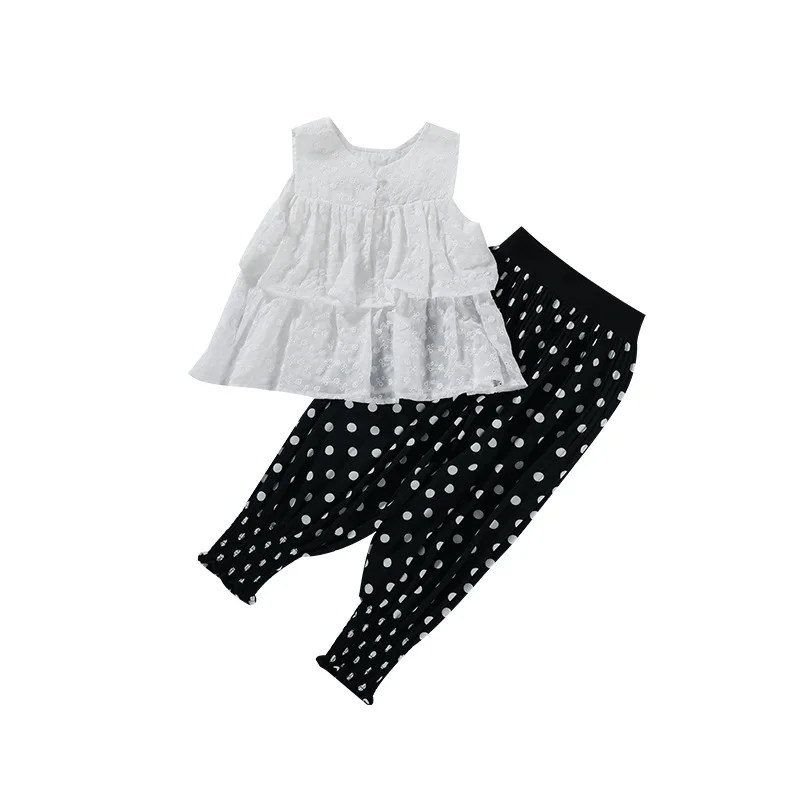 

Family Matching Outfits 2021 Summer Mother and Daughter Sleeveless Vest Wave Point Trousers Sets Girl Outfit Family Look